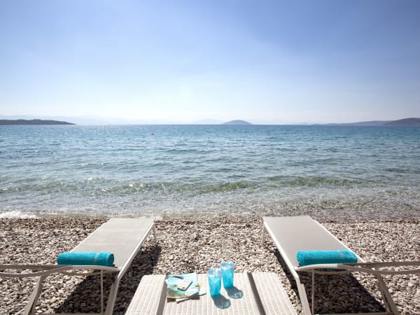 The privately organised beach at the bottom of the garden.